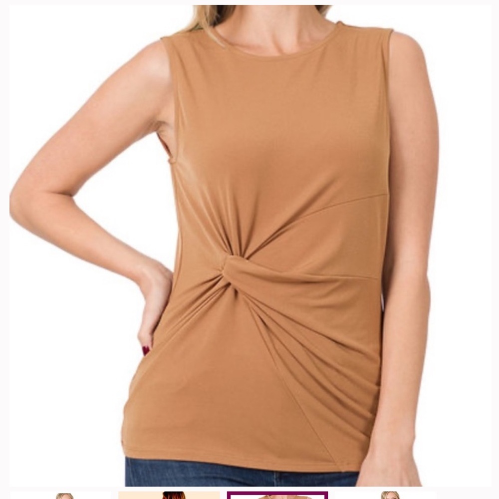 Zenana Front Knot Modern Chic Tank Top - Picture 3 of 4